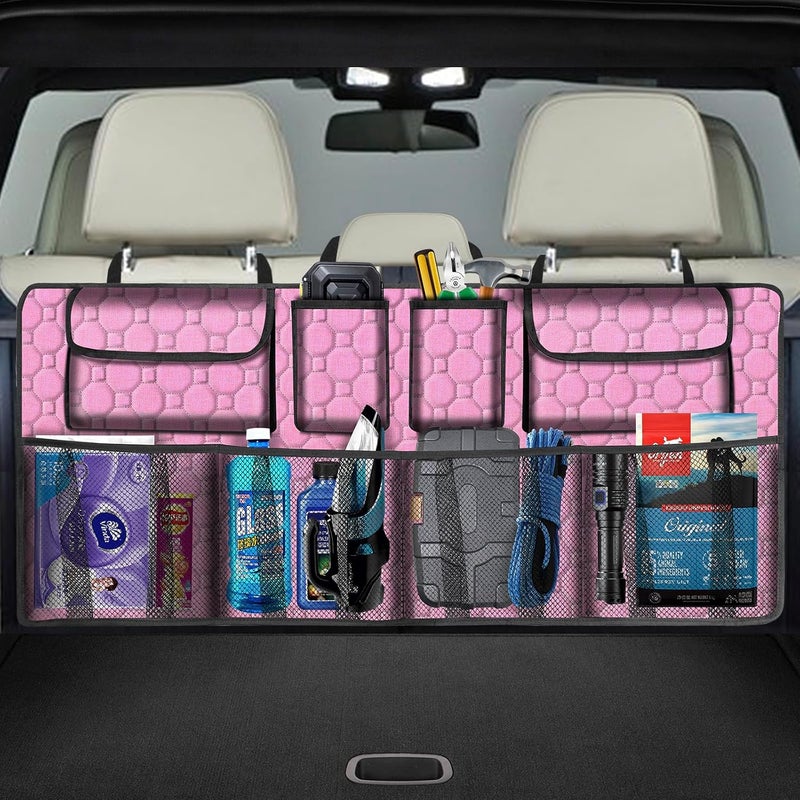 esouler Car Trunk Organizer, Super Capacity Backseat Car Organizer for SUV/Truck/MPV(42"*18"), Hanging Car Storage Organizer with 8 Pocekts, Car Accessories for Women and Men- Pink - Image 1